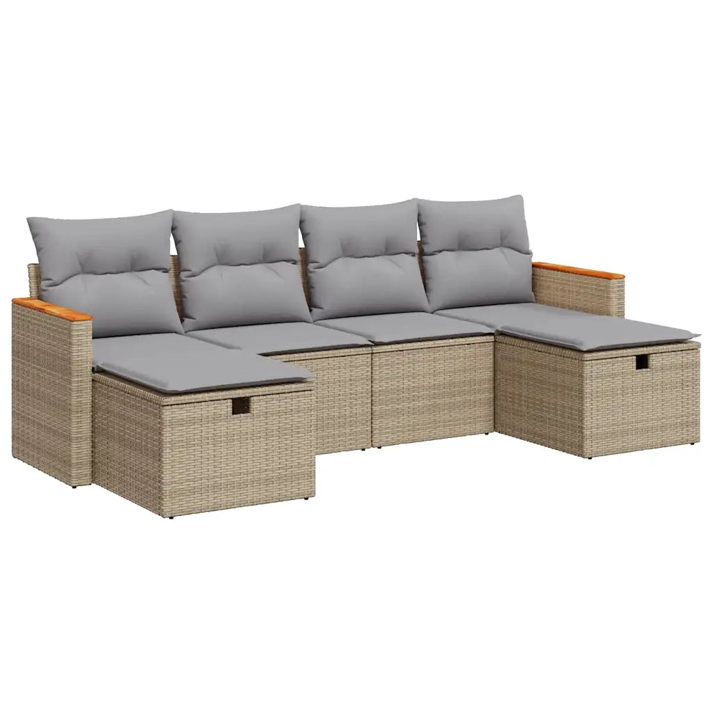 Set Divano da Giardino 6 pz con Cuscini Beige in Polyrattan 3325944