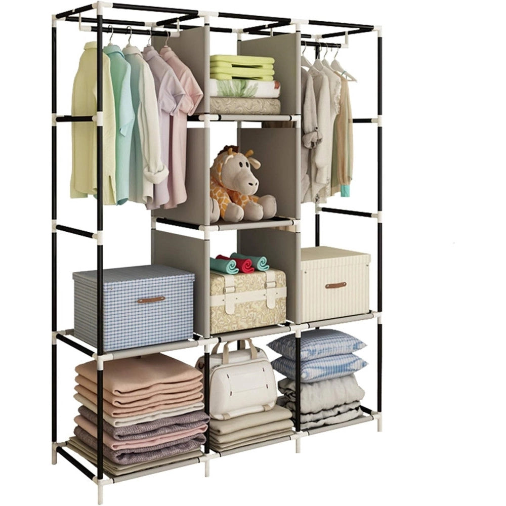 Trade Shop - Armadio Organizzatore Abbigliamento In Tela Con 2 Binari Sospesi Asta 6 Ripiani -