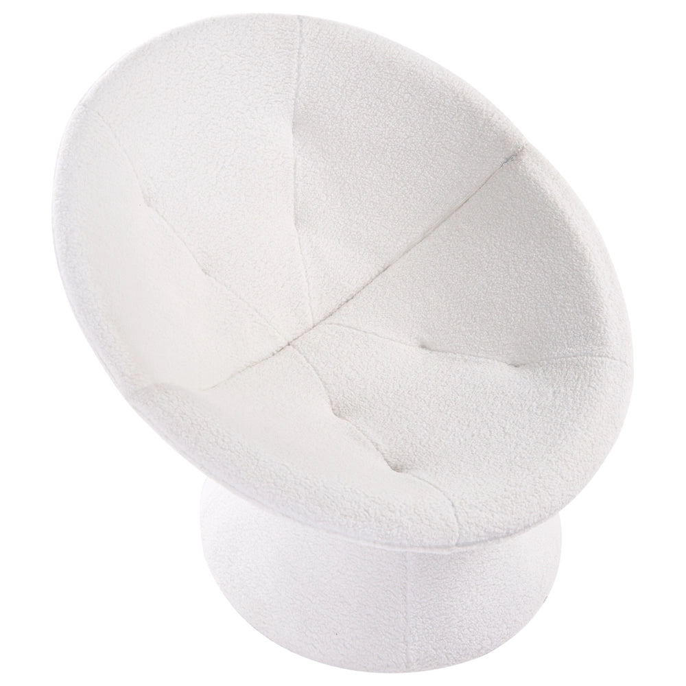 Poltrona Bouclé bianco sporco con base girevole a 360° Papasan a forma di ciotola stile moderno salotto angolo lettura