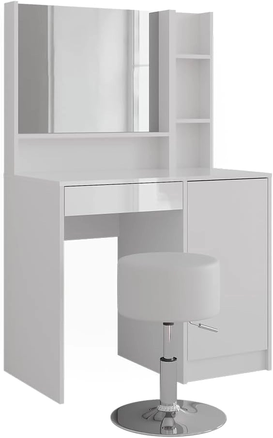 Tavolo da toeletta Sherry, Bianco/bianco lucido, 89.8 cm 4 parti