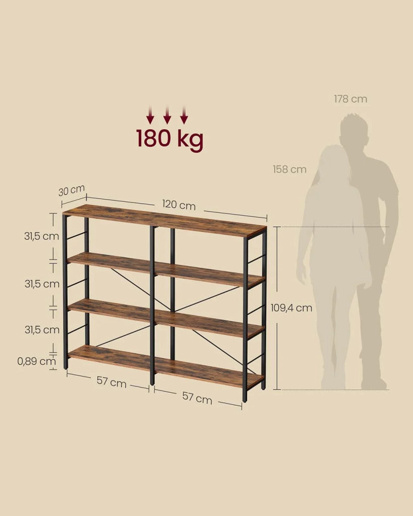 Libreria a 6 ripiani 30 x 120 x 1725 cm stile industriale per soggiorno ufficio balcone cucina marrone rustico 12_0004185