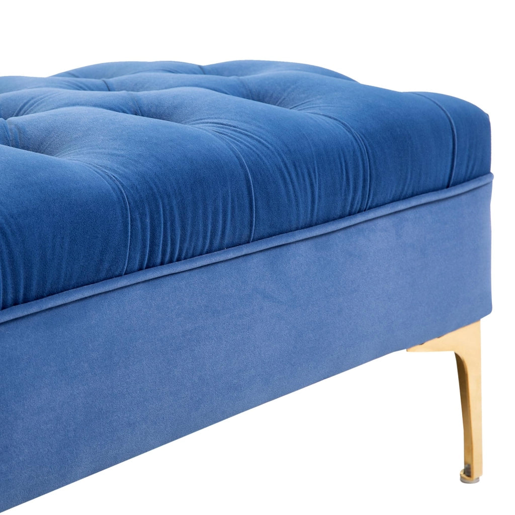 Panca Imbottita Fondoletto 118x45x42 cm in Tessuto Vellutato Blu