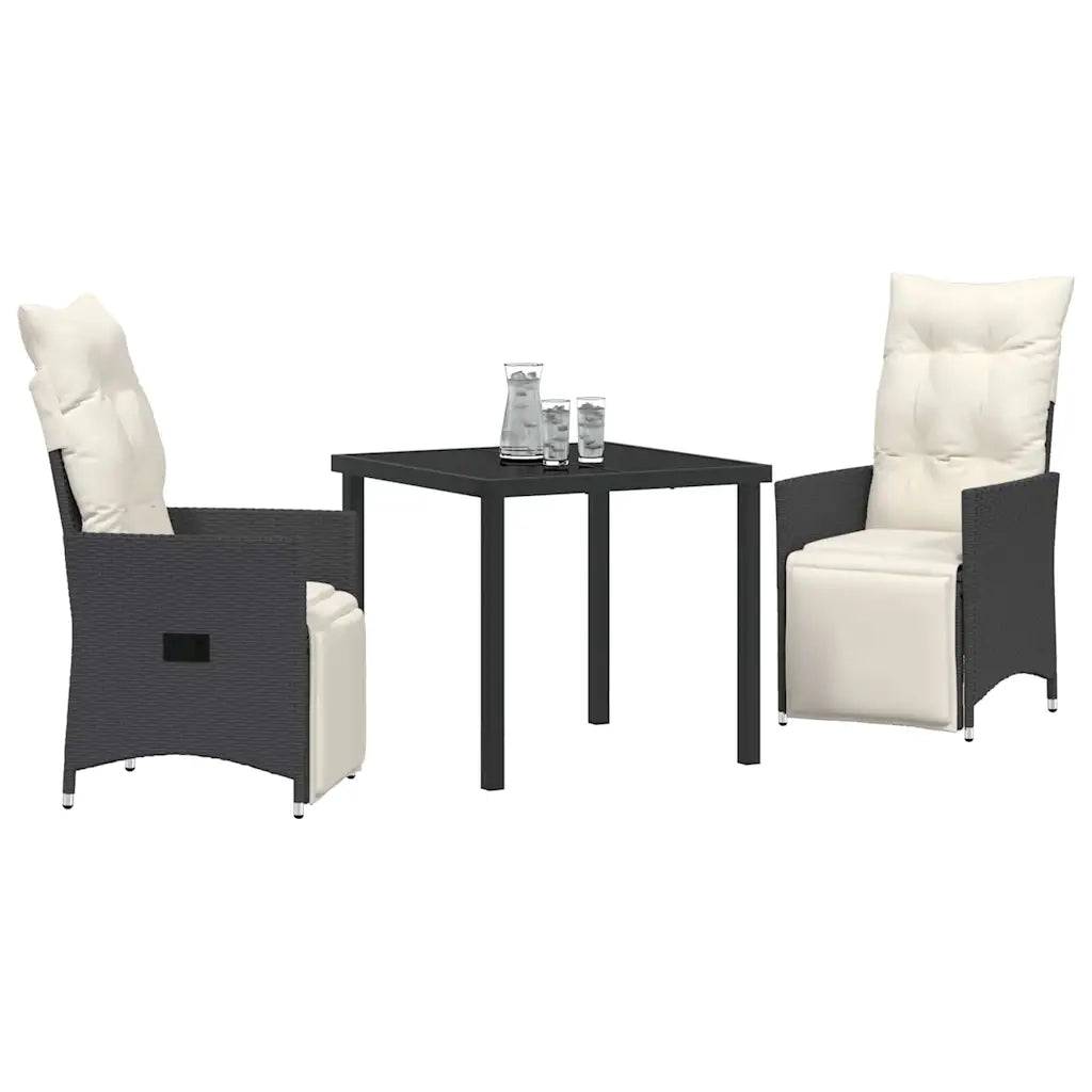 Set da Pranzo per Giardino con cuscino 3 pcs Nero polyrattan