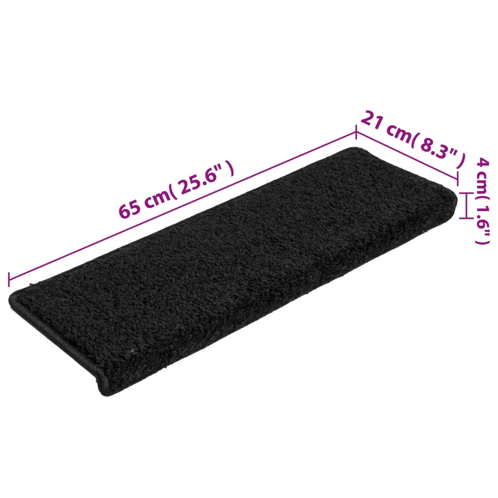 Tappetini per scale 15 pz 65x21x4 cm Nero Bordo rettangolare 134576
