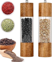 Set di 2 Molini a Pepe in Legno, Macchina da Cucina Manuale con Affilatura Ceramica per Sale e Pepe Ricaricabile.