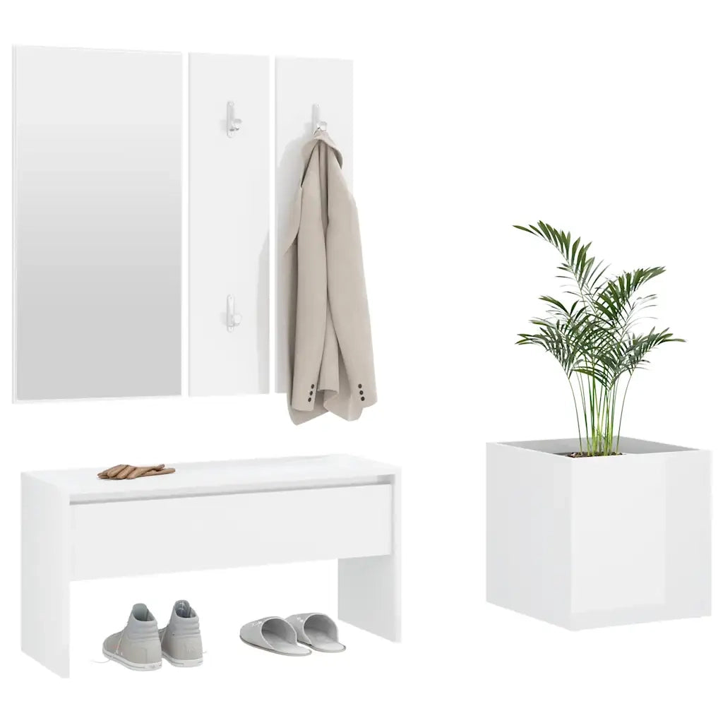 Set di Mobili da Corridoio Bianco Lucido in Legno Multistrato 3082059
