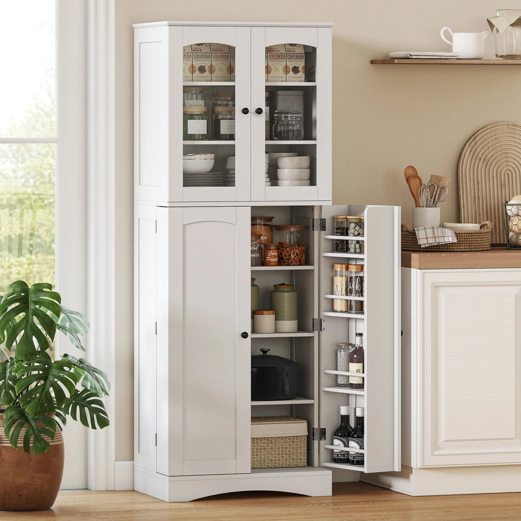 Mobile Dispensa 162 cm. Credenza Cucina. Ante Soft-Close Acrilico. Ripiani. Bianco.