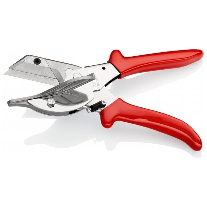 KNIPEX 94 35 215 Cesoia per Cornici e Profili in Resina Sintetica e Gomma Lunghezza Totale 215 mm Portalama Intercambiabile con Aletta di Guida per Tagli a 45° 60° 75° 90° colore Cromata