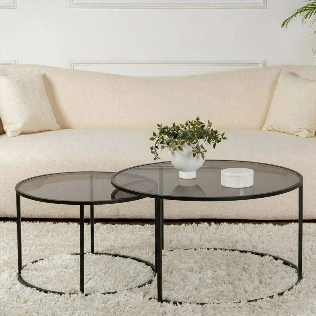 Aedion, Tavolino da Salotto set di 2 Tavolini, 80x80x43h cm Nero