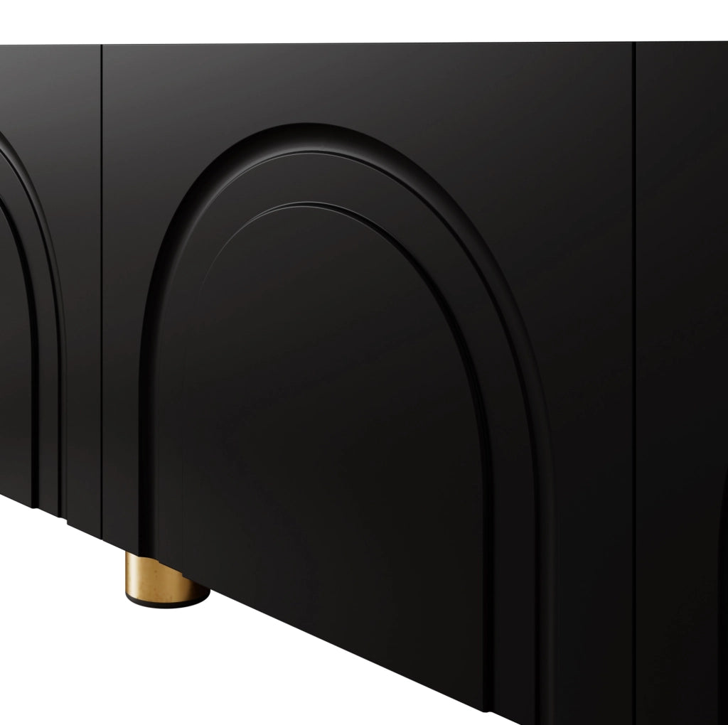 Mobile TV 180x35x40 cm con 4 porte; rilievo ad arco; in MDF e pannello truciolare; nero