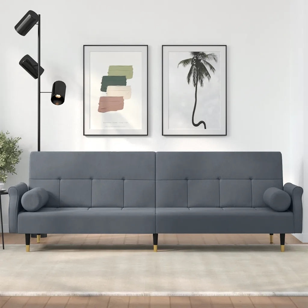 Divano letto | Sof¨¤ letto | Letto singolo con Cuscini Grigio Scuro in Velluto