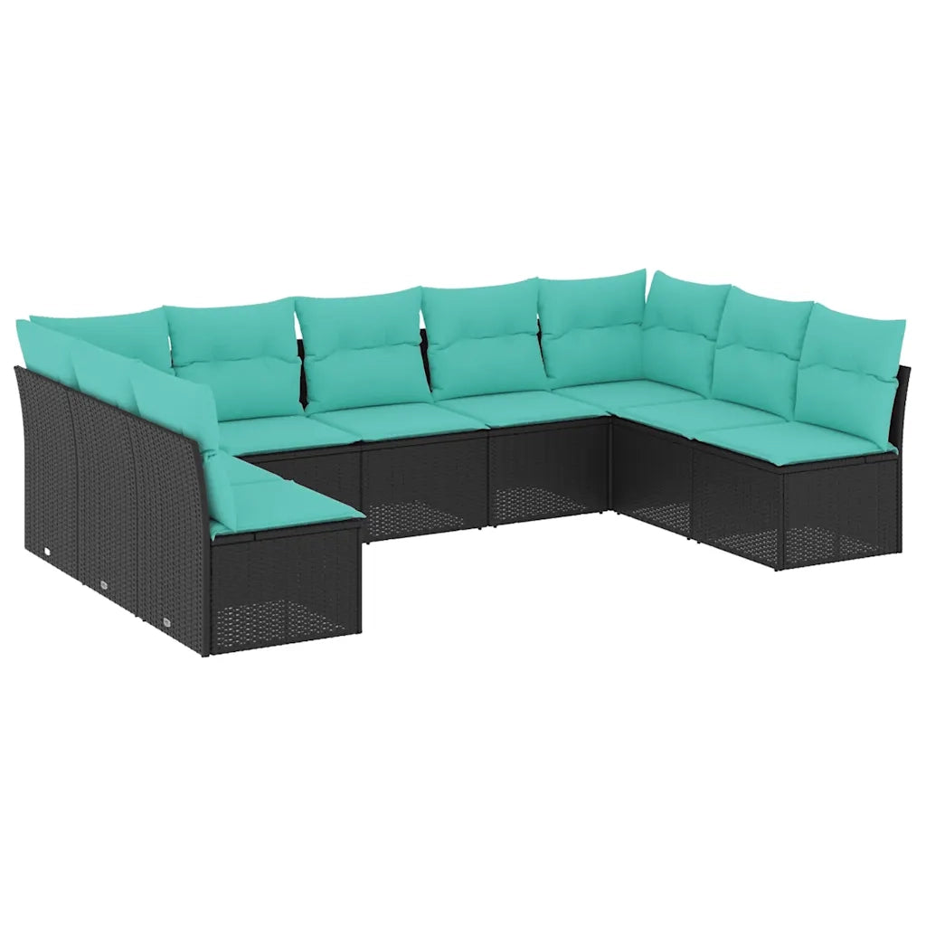 Set Divani da Giardino 9 pz con Cuscini Nero in Polyrattan 3218067