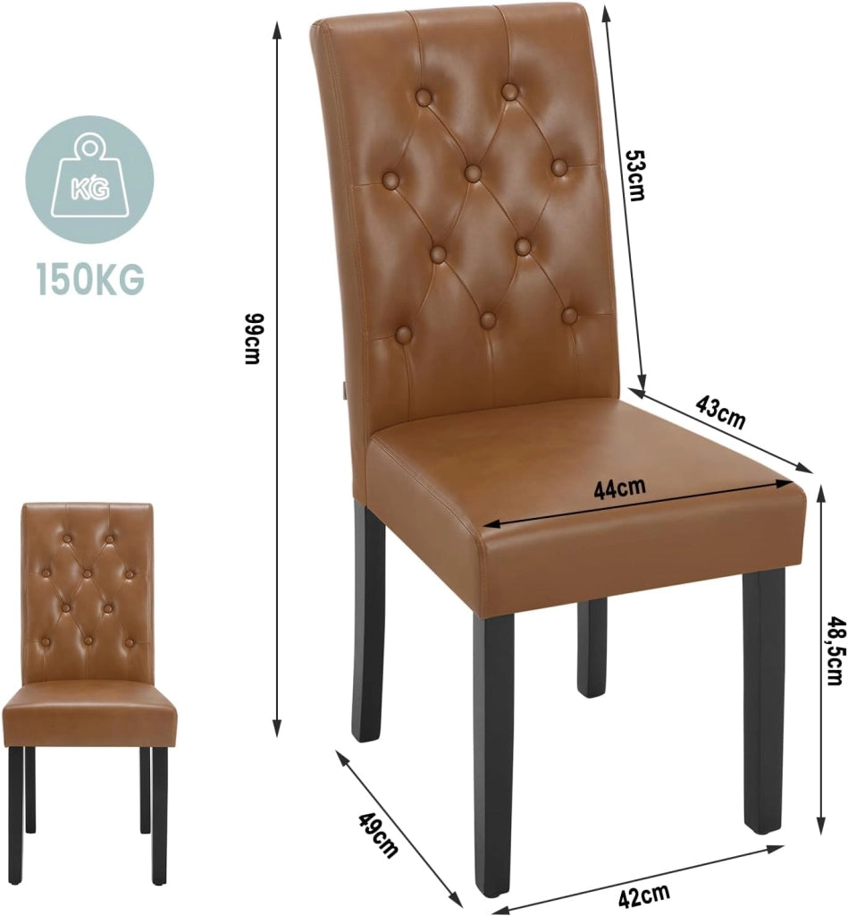 Sedia Sala da Pranzo da 2 Pezzi, Sedie da Cucina con Schienale Alto, Sedia Imbottita per Camera da Letto, Soggiorno, Gambe in Legno e Sedile in Similpelle, Marrone, EZS20br-2