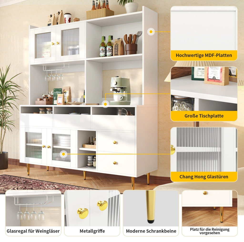 Credenza moderna in MDF con vetro Chambray e portabottiglie