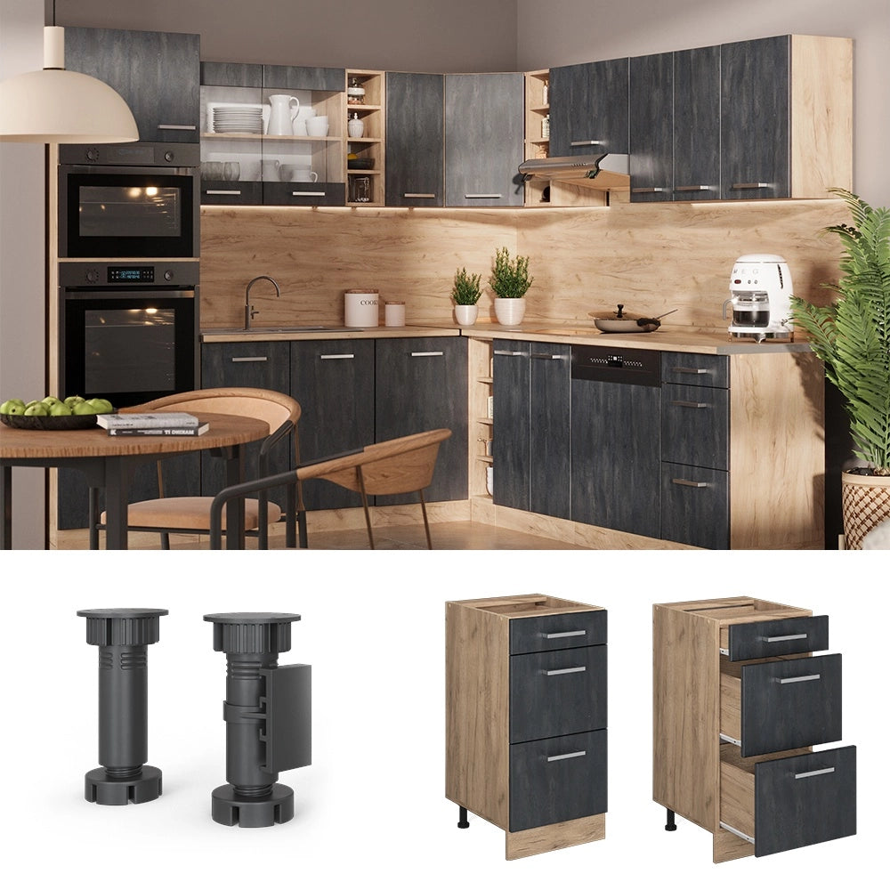 Mobiletto base per cucina R-Line Calce nera/Rovere dorato 40 cm PL Antracite Vicco