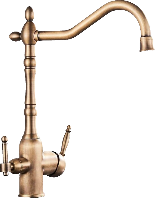 Julián | Estera filtro brillante dorado vintage de 3 vías | Grifo  Osmosis Acero Inoxidable Catering Cocina | monomando Retro filtro 360° 3 conexiones