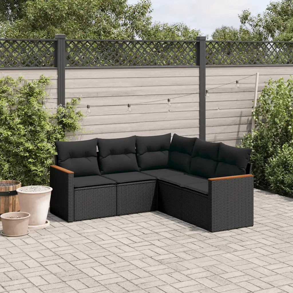 Set Divani da Giardino 5 pz | Set Salotto da Giardino con Cuscini in Polyrattan Nero