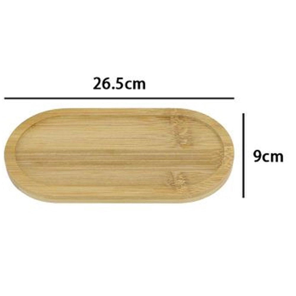Trade Shop - Vassoio Multiuso In Bambù Decorativo Organizer Ovale Per Bagno Cucina 26.5x9cm 10852 -