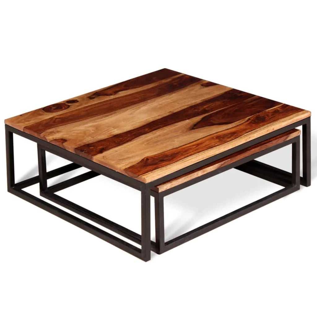 Set di 2 tavolini da caffè impilabili legno massello marrone 02_0042112