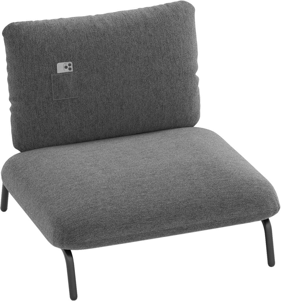 Sedia Relax, Sedia Soggiorno con Seduta Extra Larga, Tasca Portaoggetti, Poltrona con Struttura Metallica, Divano Pigro Moderno per Camera da Letto e Ufficio, Portata 250 kg (Beige)