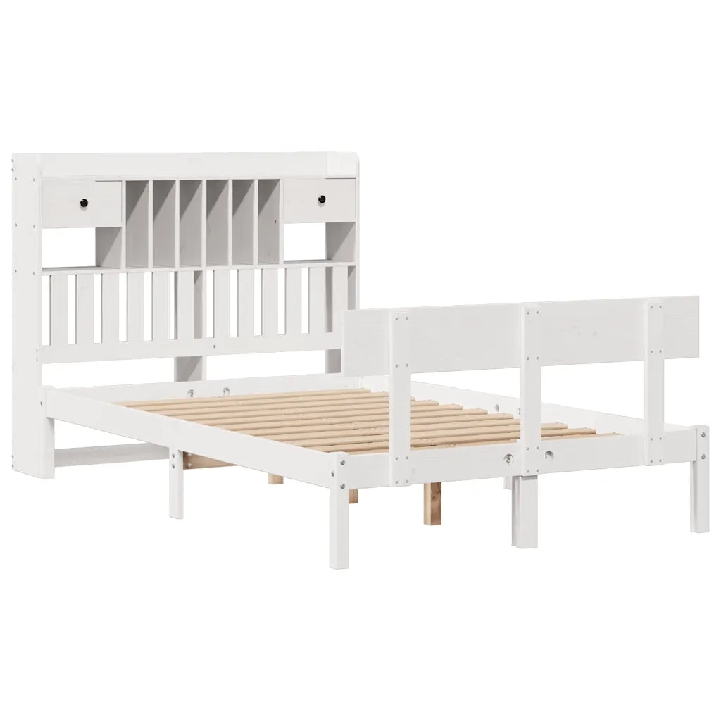 Letto Libreria senza Materasso-Struttura Letto con contenitore Bianco 135x190 cm Legno di Pino 703765