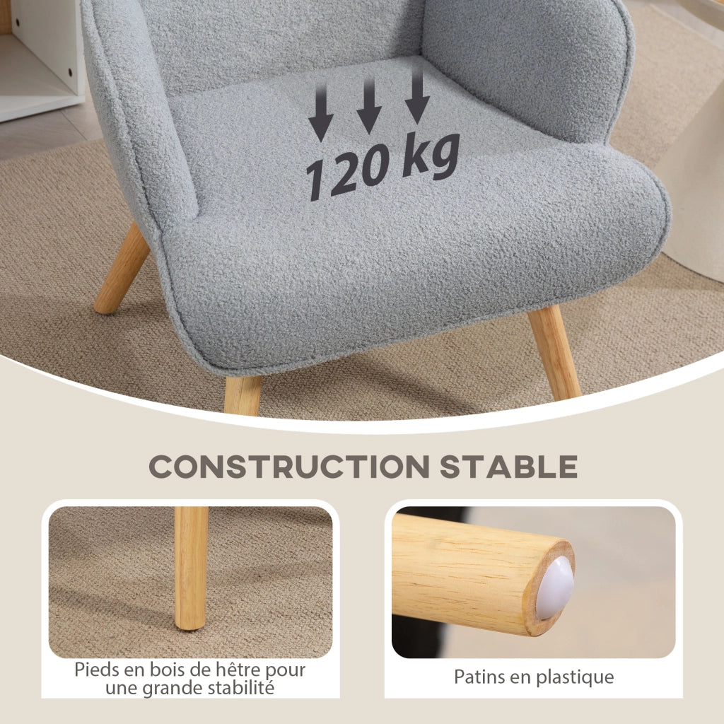 Poltrona relax imbottita in tessuto boucl¨¦ ¨C Zephmum ¨C Grigio chiaro 71x74x96 cm