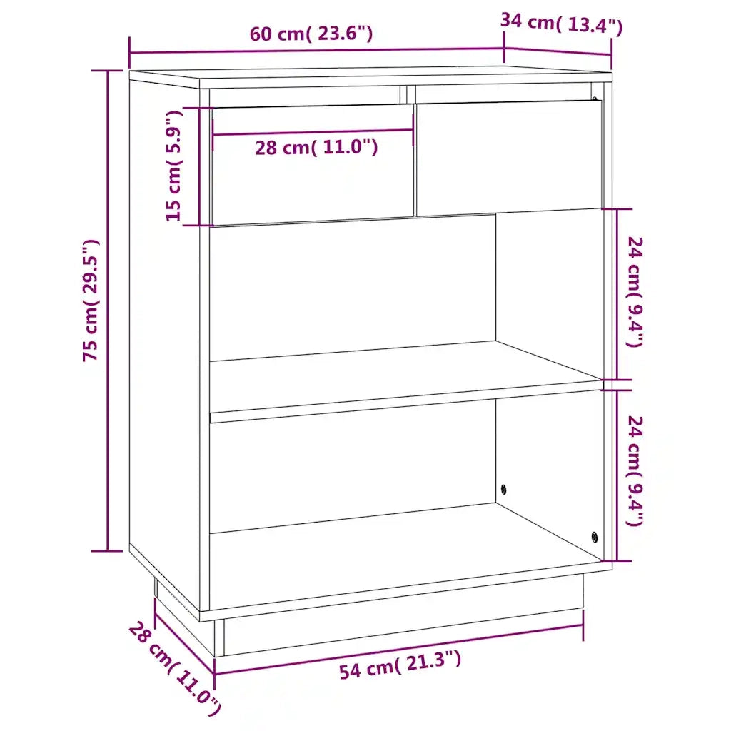 Mobile Consolle Bianco 60x34x75 cm in Legno Massello di Pino 813835