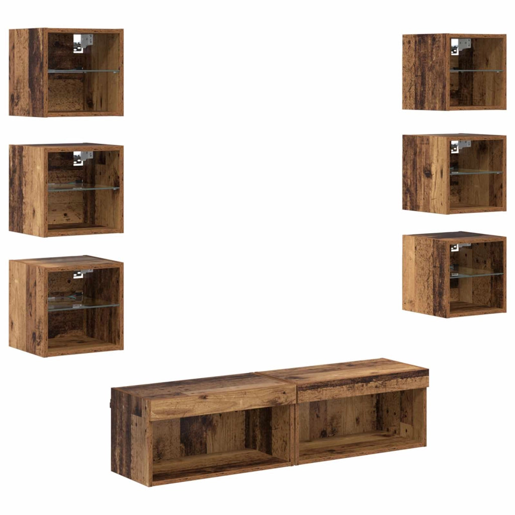 Mobile porta TV moderno da parete con illuminazione a LED 30 x 28,5 x 30 cm in legno anticato 02_0056088