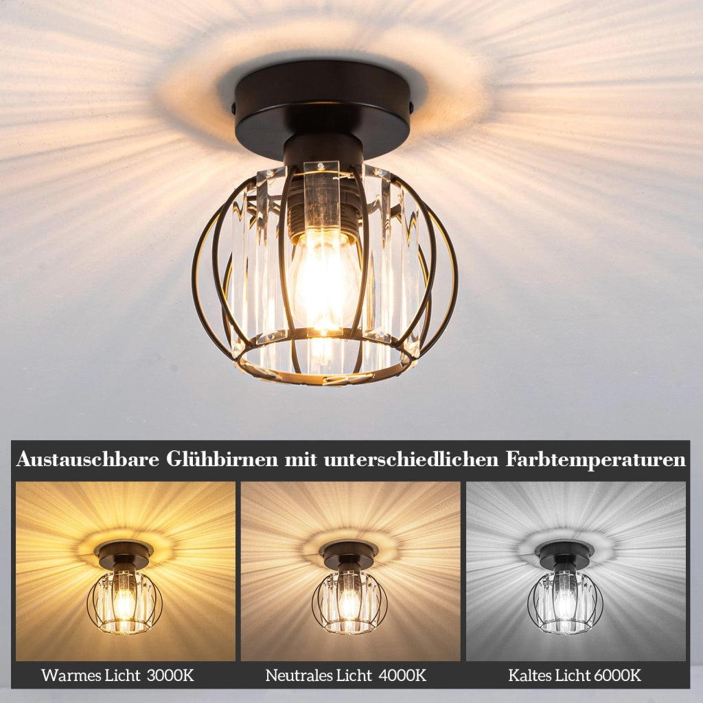 ZMH Lampada da soffitto plafoniera moderna cristallo nero E27 illuminazione elegante vintage per interni