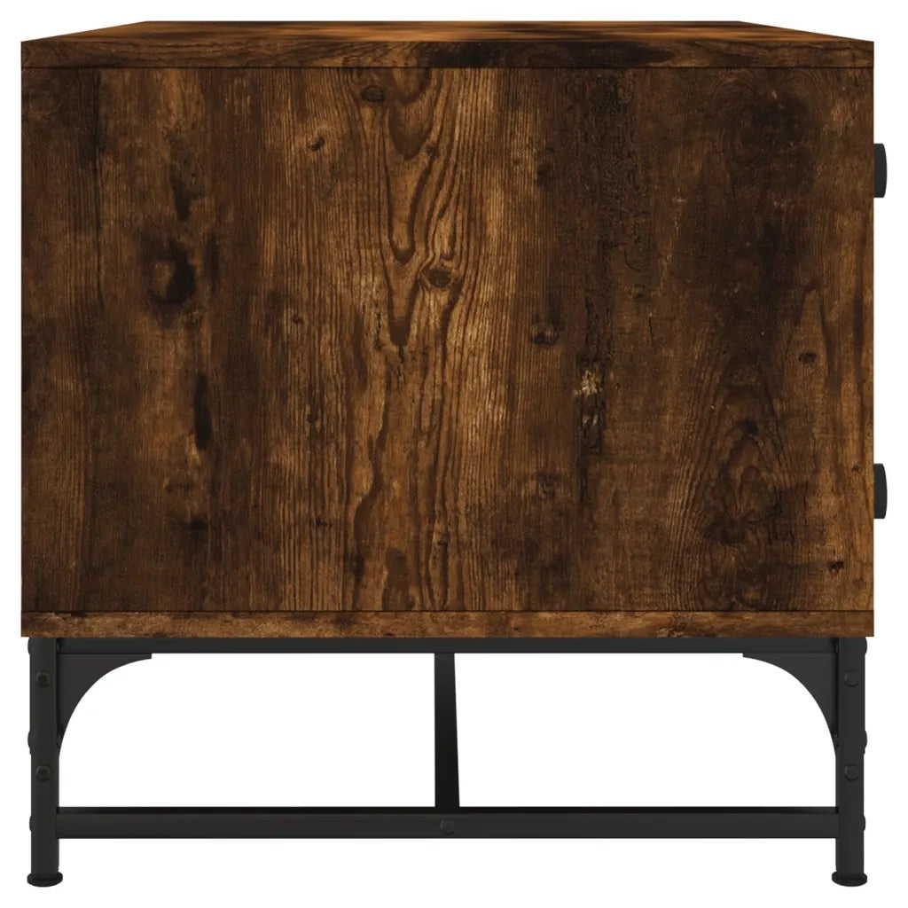 Tavolino da salotto | Tavolino da caff¨¨ | Tavolino da Soggiorno con Ante in Vetro Rovere Fumo 68,5x50x50 cm