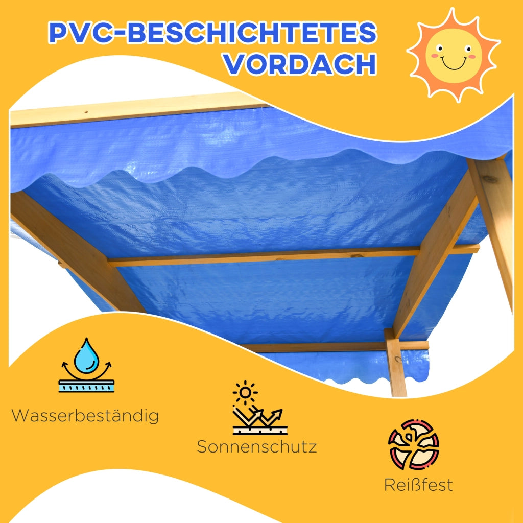 Casetta da Gioco con Sabbiera ¨C Zephmum ¨C Naturale + Blu 133x129x137 cm