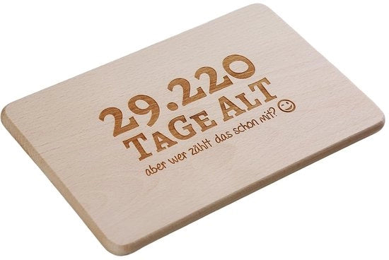 Tavolo da snack con slogan per il 80° compleanno - Dagen vecchio...ma chi conta? - Tavolo da taglio con età in giorni - Regalo di compleanno - Tavolo da taglio | Dimensioni: 22 x 14 x 1 cm