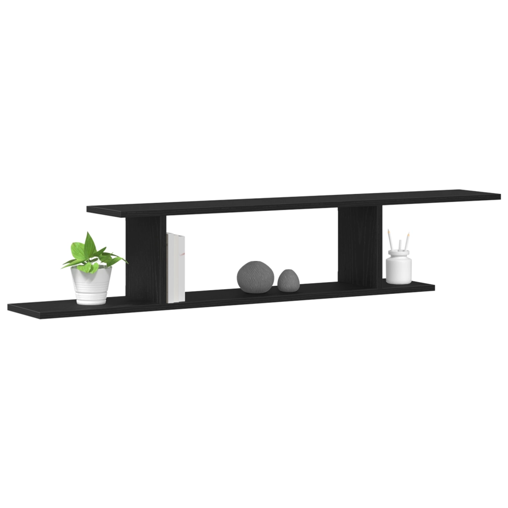 Mensola TV da parete  nera in rovere 125x18x23 cm in legno ingegnerizzato