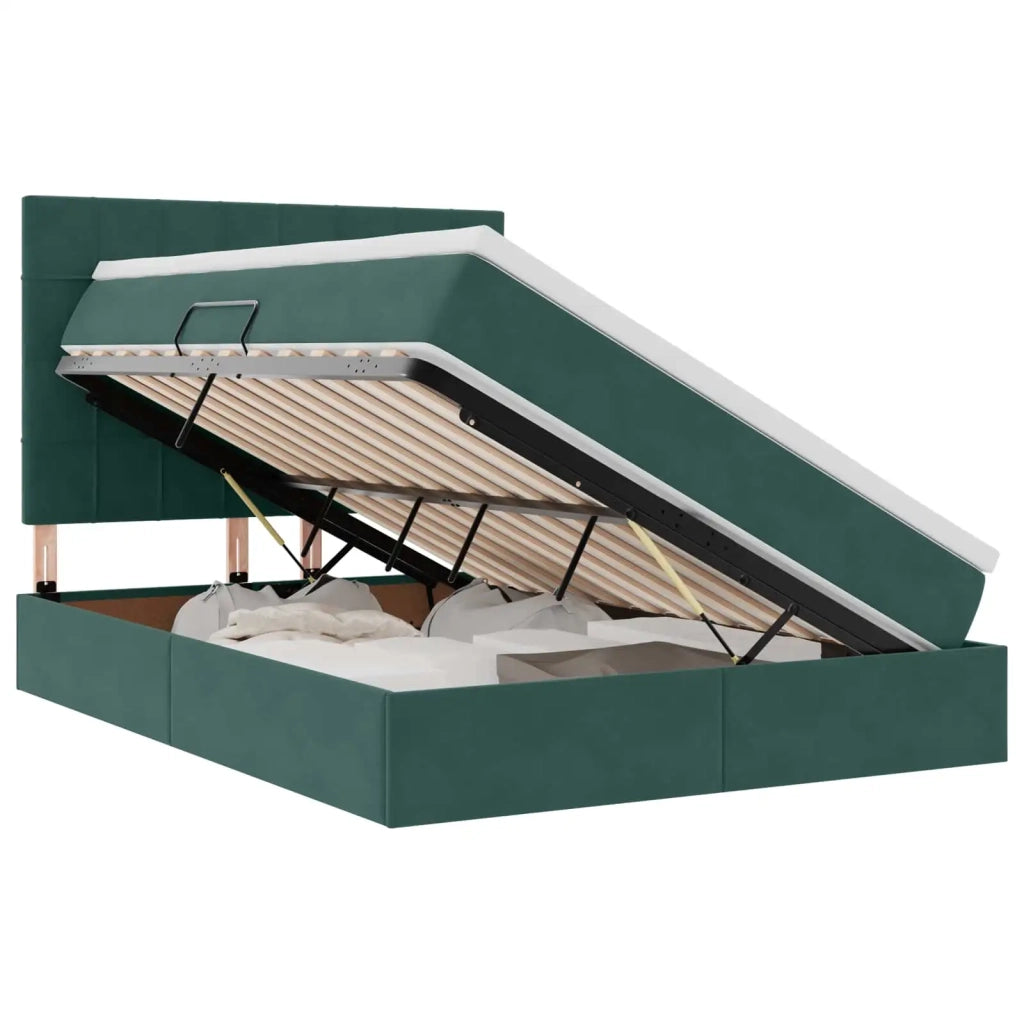 Letto con contenitore LED e materasso Verde Scuro 140 x 200 cm