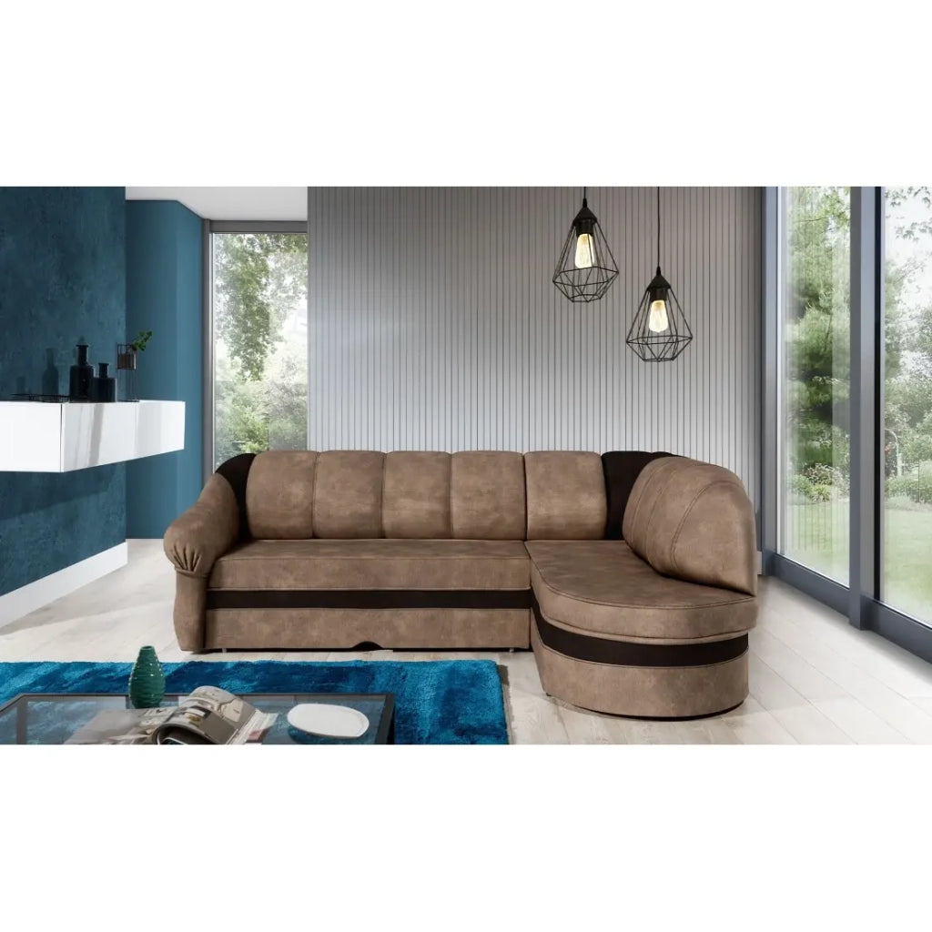 Divano angolare destro convertibile BENANA 250 cm marrone grigio e marrone con contenitore