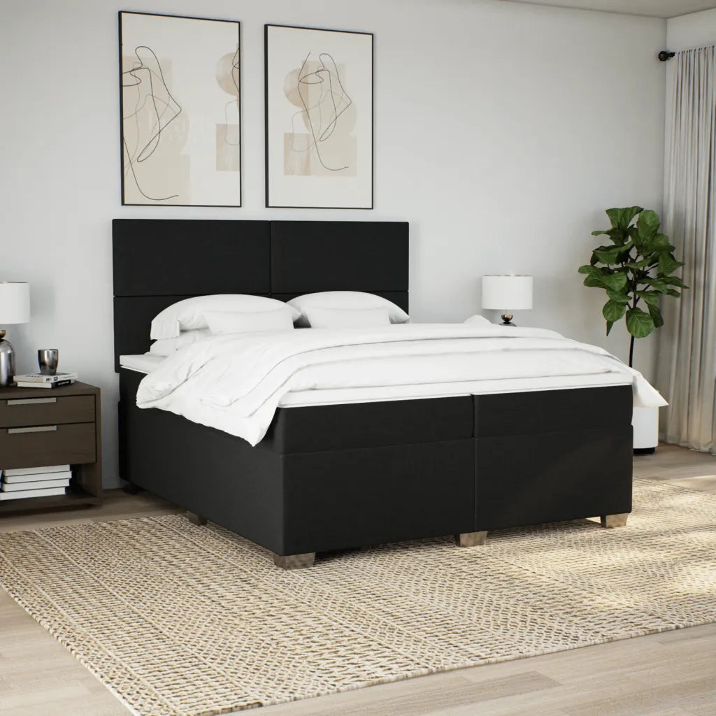 Giroletto a Molle con Materasso Nero 200x200 cm in Tessuto
