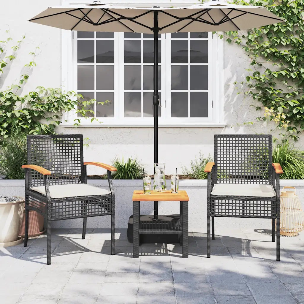 Set da Bistr¨° 3 pz | Set Salotto da Giardino con Cuscini Nero Polyrattan e Legno Acacia
