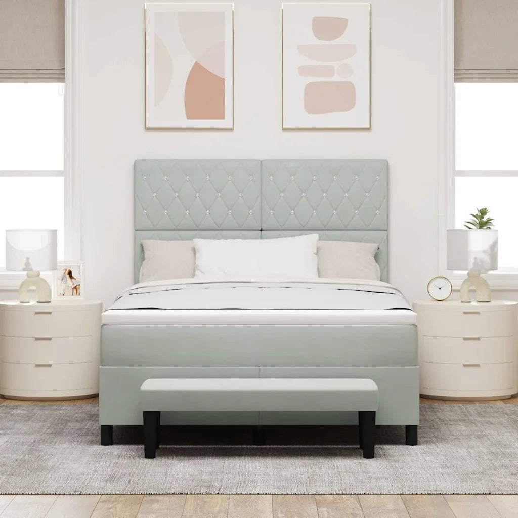 Letto a molle con materasso Grigio chiaro 140 x 200 cm Velluto