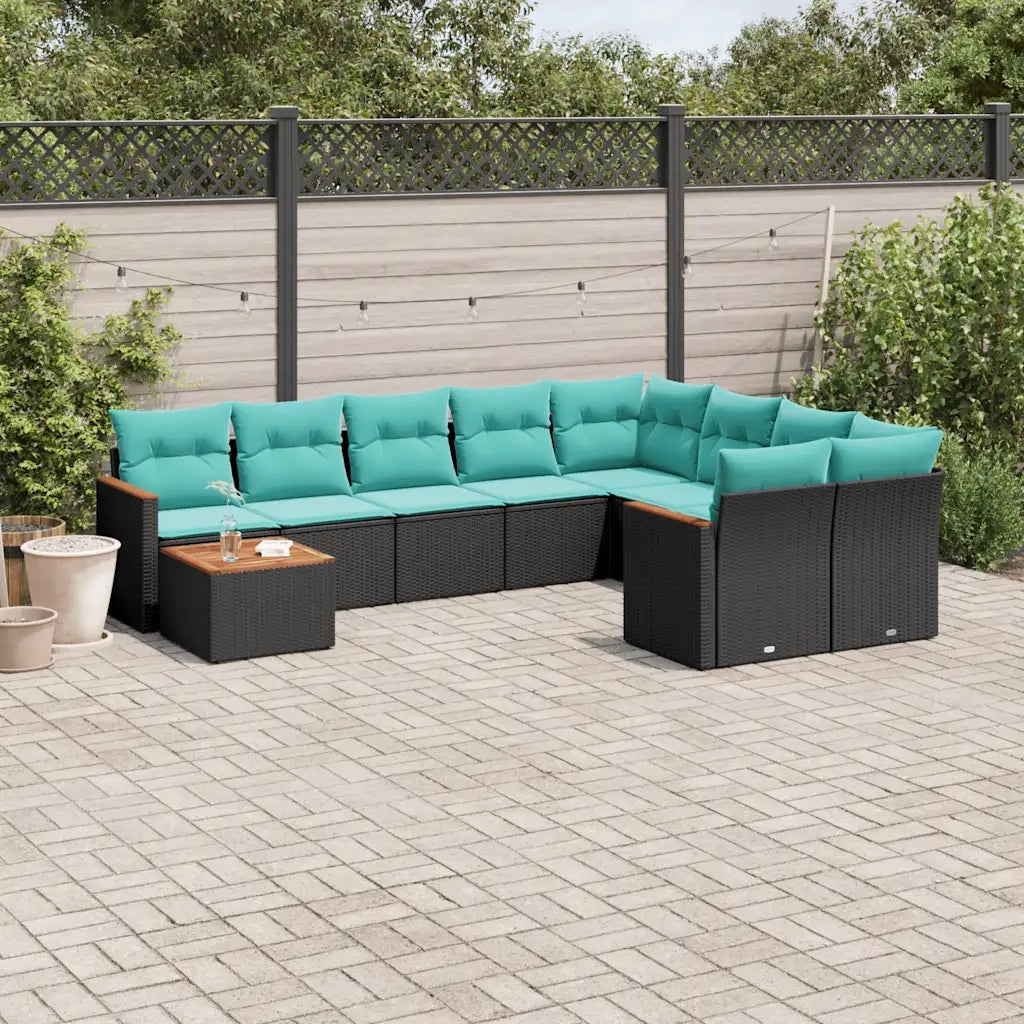 Set Divani da Giardino 10 pz con Cuscini Nero in Polyrattan 3226316