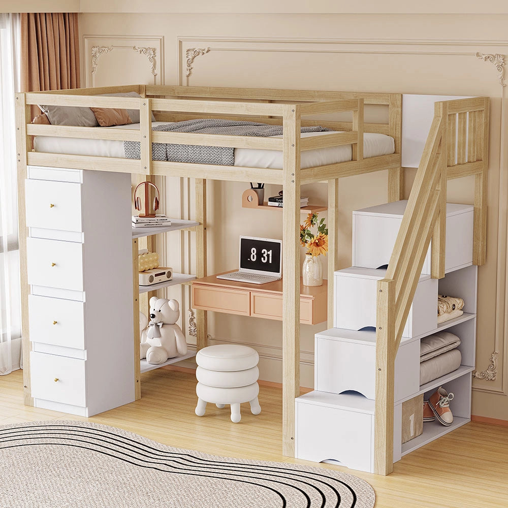 Letto a soppalco 90x200 cm - Xylo - Colore legno con cassetti