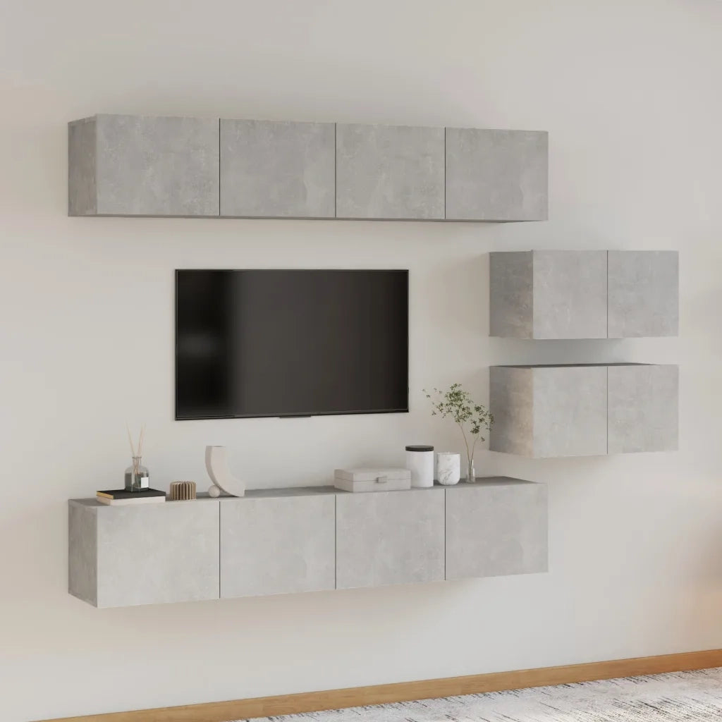 Set di Mobili Porta TV 6 pz-Credenza per TV Grigio Cemento in Legno Multistrato 153376