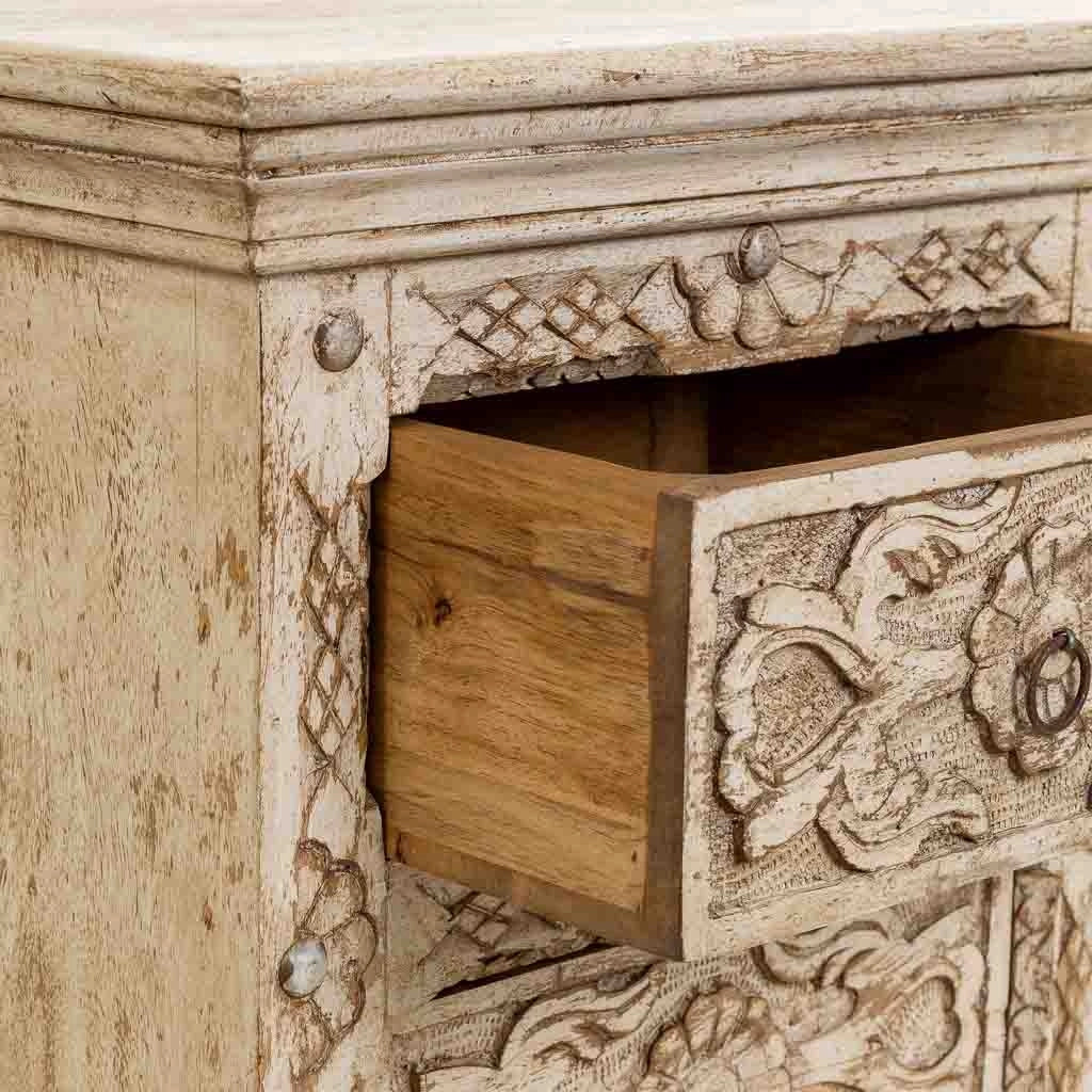 Comodino laterale in legno beige fatto a mano 50x40x60h cm