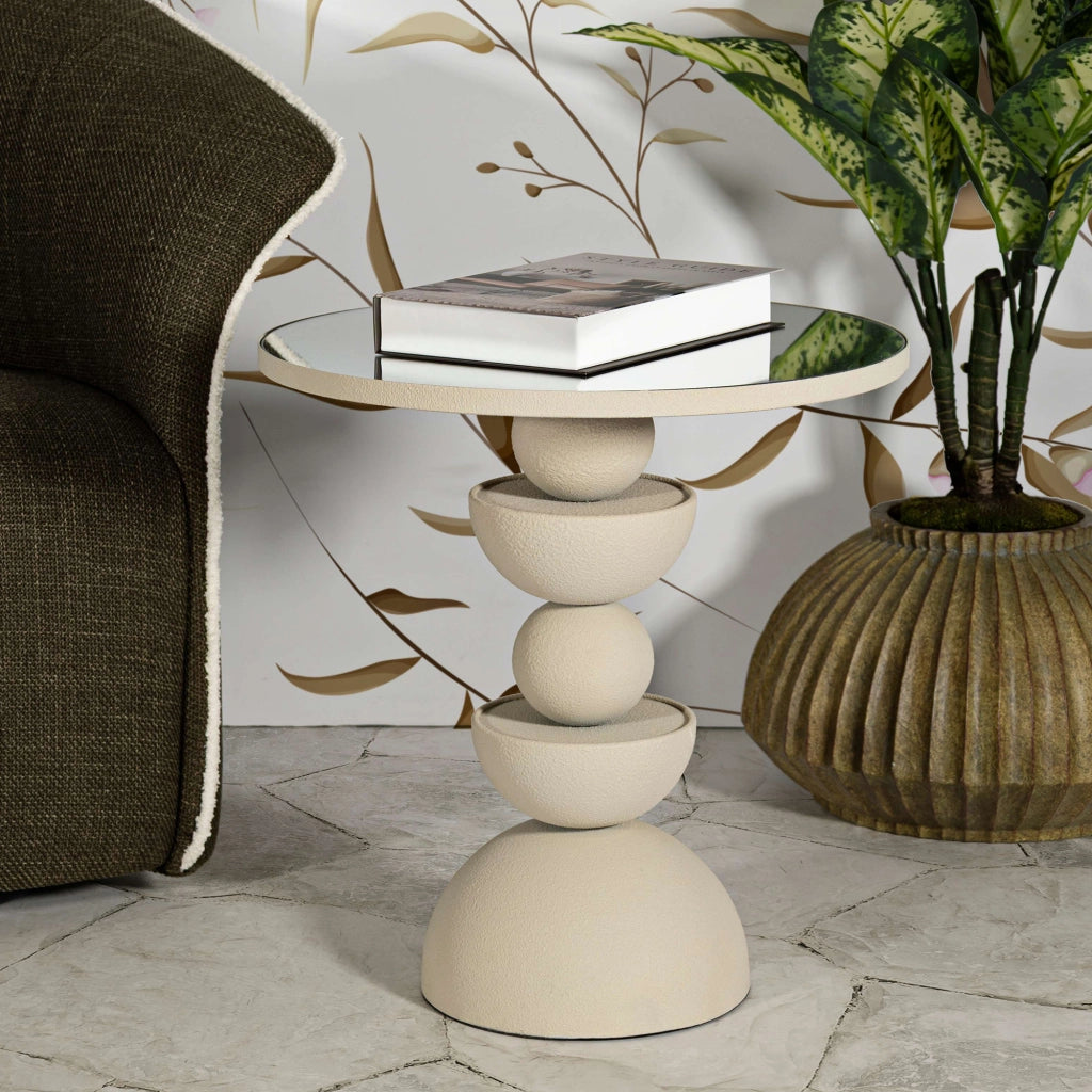 Famefali, Tavolino da Salotto Forma Rotondo, 45x45x50h cm Bianco Crema
