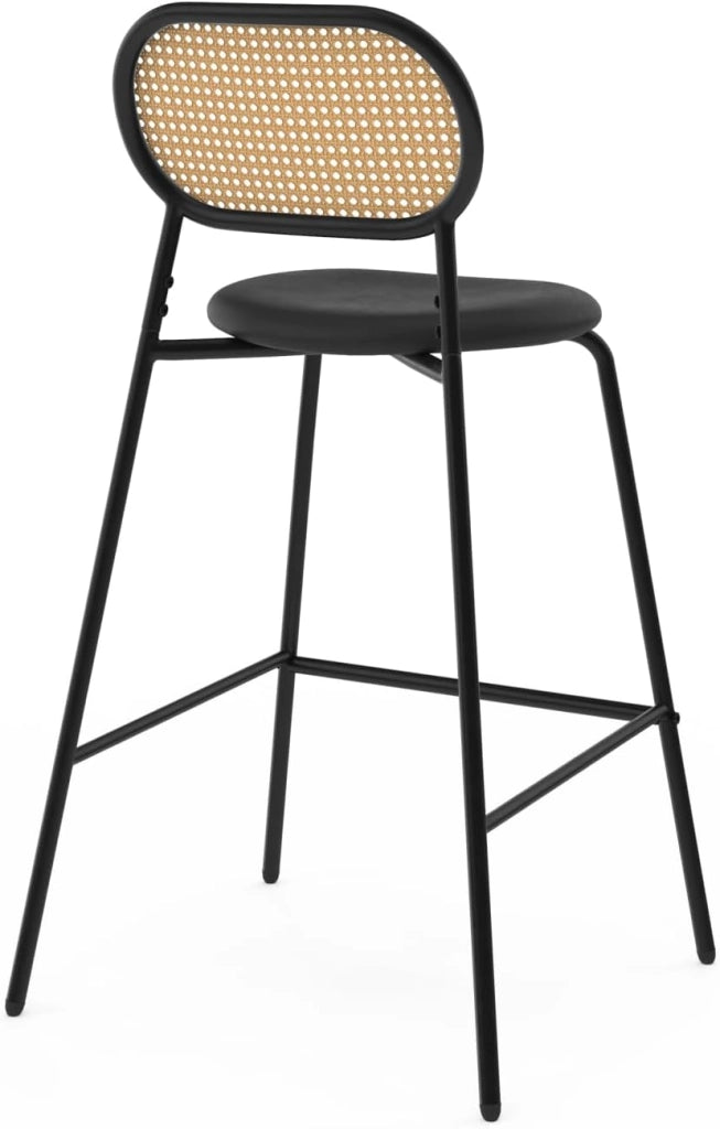 Set di 2 sgabelli da bar vintage CLOTILDE in metallo nero con schienale in canna