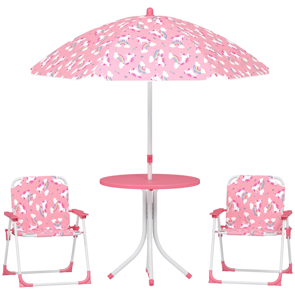Set Tavolo da Picnic per Bambini con Sedie e Ombrellone Rosa Pratico e Resistente per Giardino