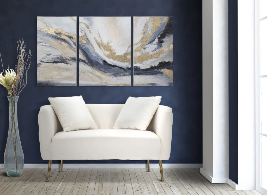 Divanetto Bucarest Crema 127x74x73 cm Legno e Spugna e Tessuto e Metallo Crema e Oro