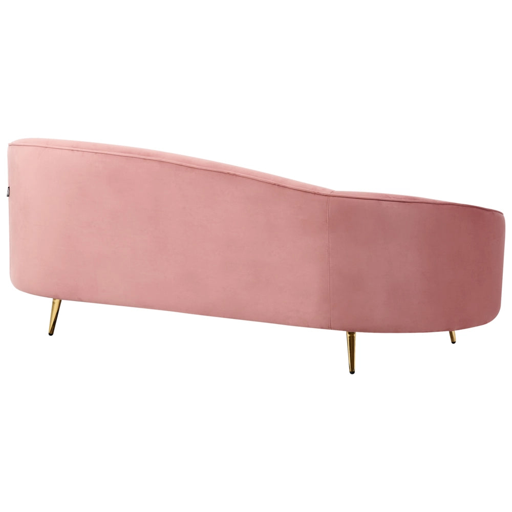 Divano velluto rosa glamour curvo stile retrò a 2 posti gambe metallo dorato