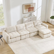 Divano modulare in chenille Beige; 334x160x68 cm