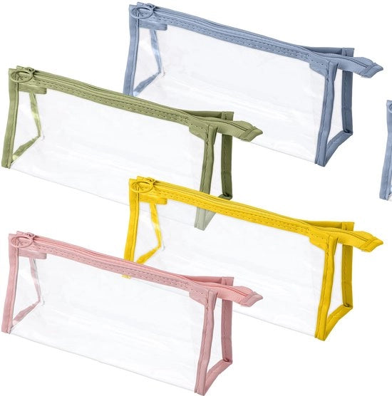 Pacco di 4 custodie trasparenti, borsa di stoccaggio estetica, zaino per cosmetici, astuccio per penne per studenti (rosa, blu, verde, giallo)