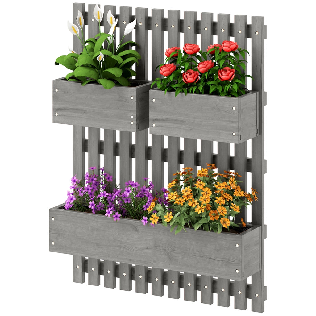 Fioriera verticale da parete con 3 cassette in legno massello ¨C Xylo ¨C Grigio 60x16x80 cm
